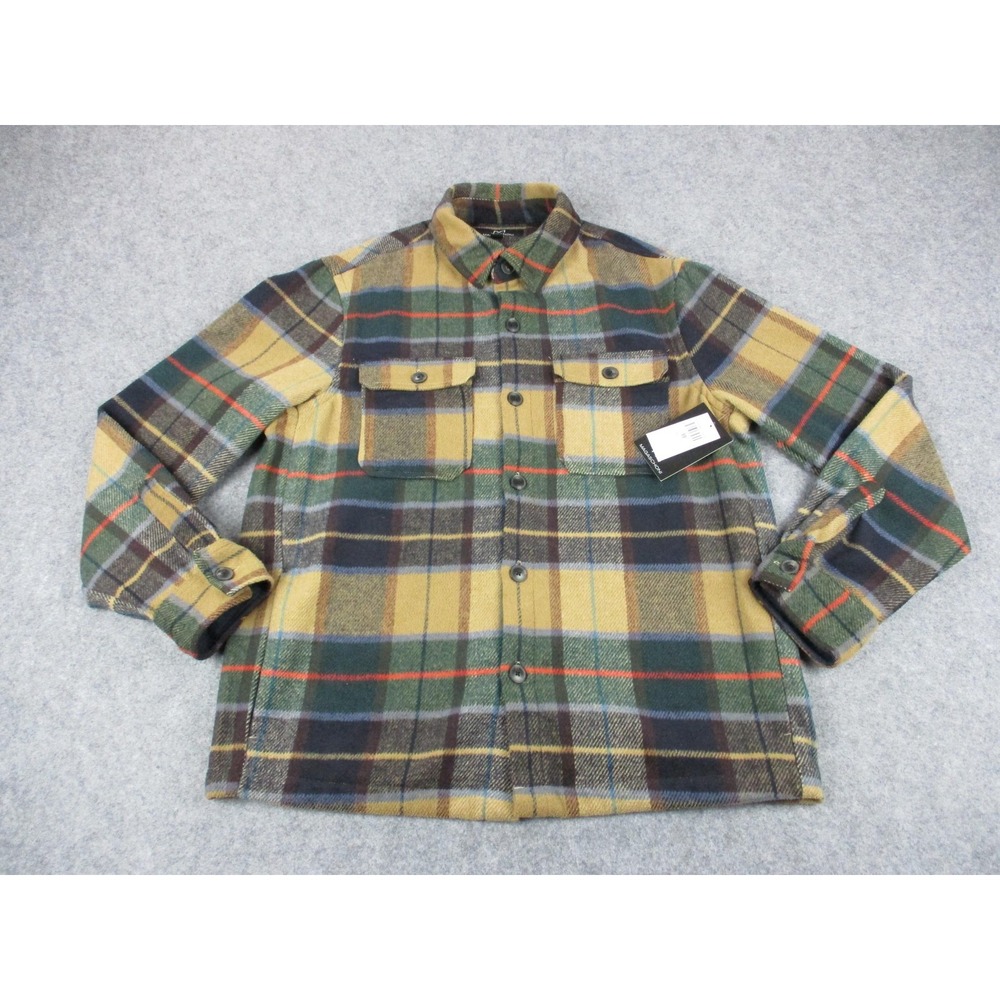Magaschoni Jacket Mens Medium Yellow Plaid Flannel Button Pockets Heavyweight